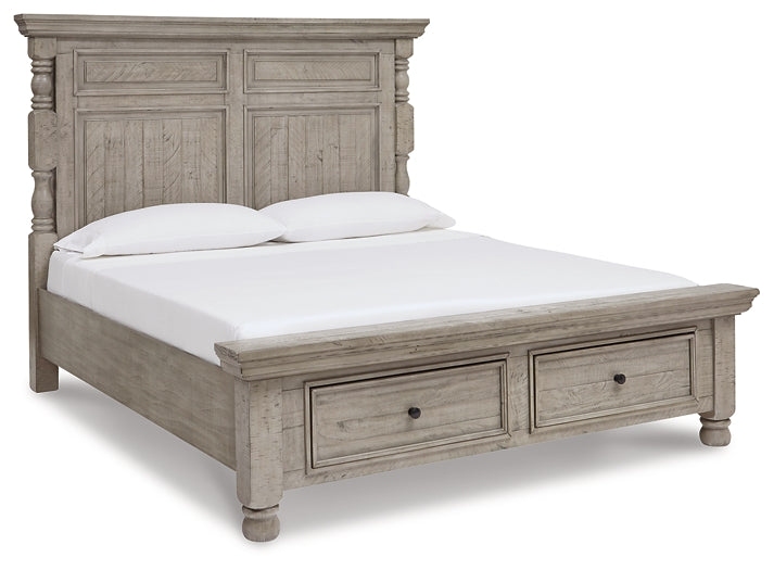 Harrastone King Panel Bed with Mirrored Dresser and Chest