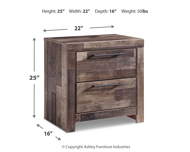 Derekson King Panel Bed with 2 Storage Drawers with Mirrored Dresser and Nightstand