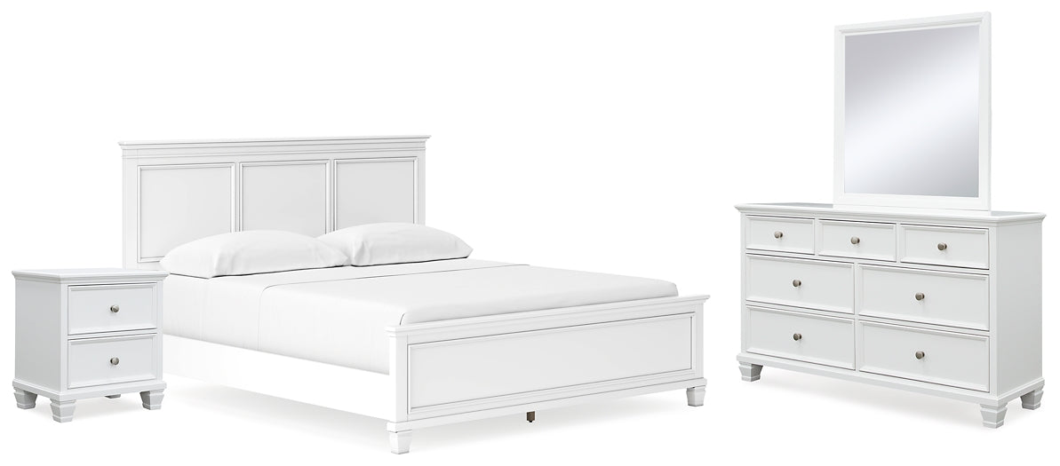 Fortman California King Panel Bed with Mirrored Dresser and Nightstand