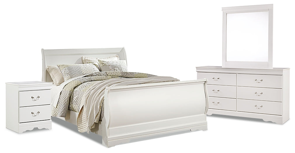 Anarasia Queen Sleigh Bed with Mirrored Dresser and Nightstand