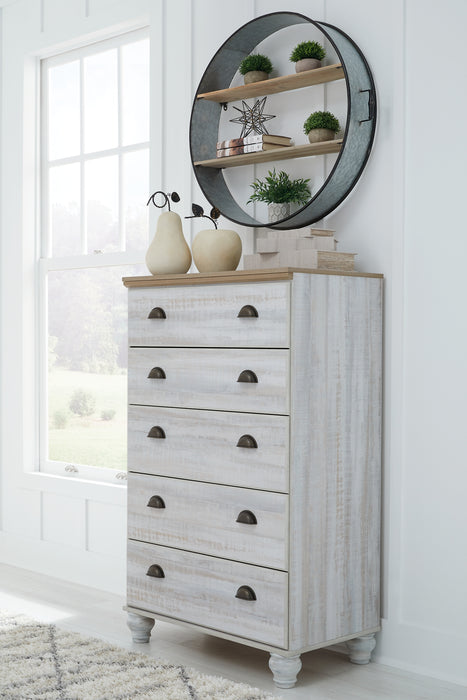 Haven Bay King Panel Bed with Mirrored Dresser and Chest