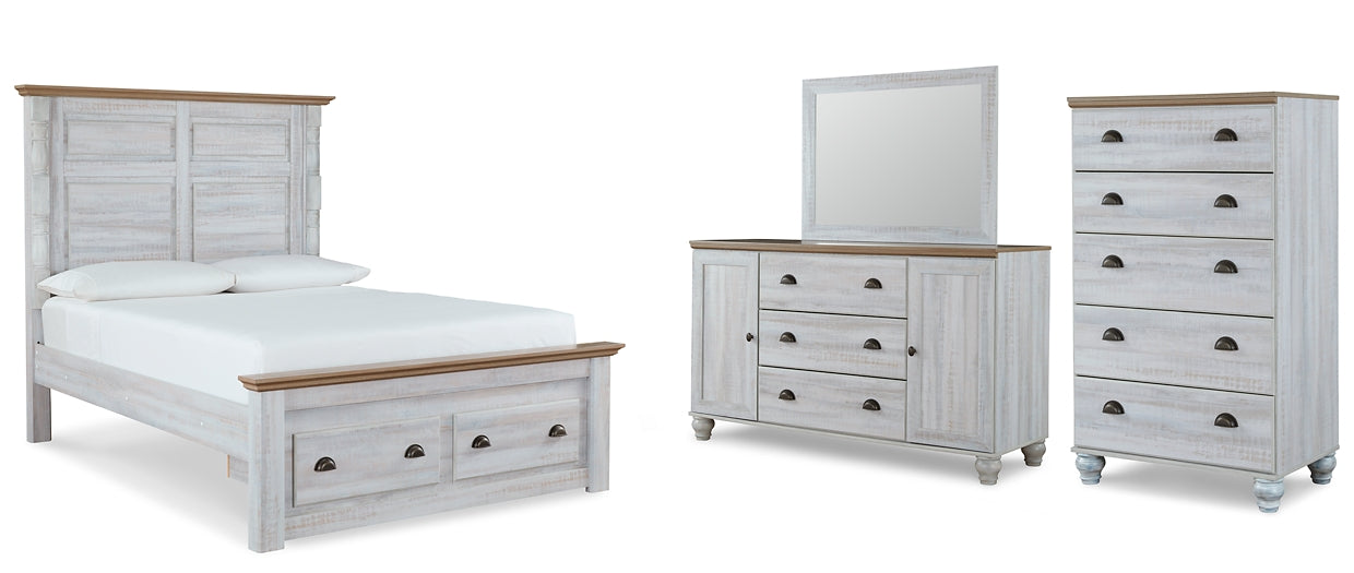 Haven Bay Queen Panel Storage Bed with Mirrored Dresser and Chest