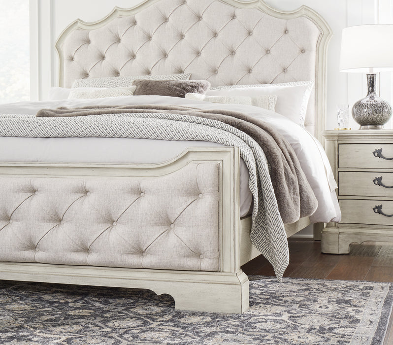 Arlendyne California King Upholstered Bed with Mirrored Dresser and 2 Nightstands