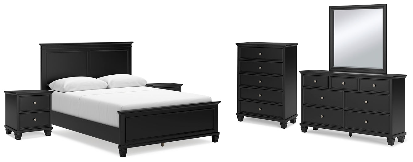 Lanolee Queen Panel Bed with Mirrored Dresser, Chest and 2 Nightstands