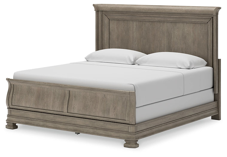 Lexorne California King Sleigh Bed with Mirrored Dresser