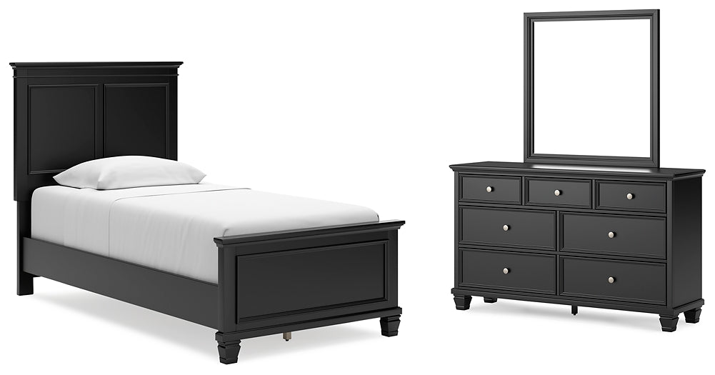 Lanolee Twin Panel Bed with Mirrored Dresser