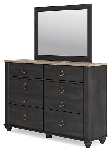 Nanforth King/California King Panel Headboard with Mirrored Dresser, Chest and 2 Nightstands