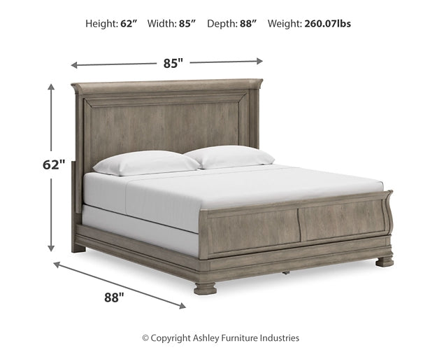 Lexorne King Sleigh Bed with Mirrored Dresser