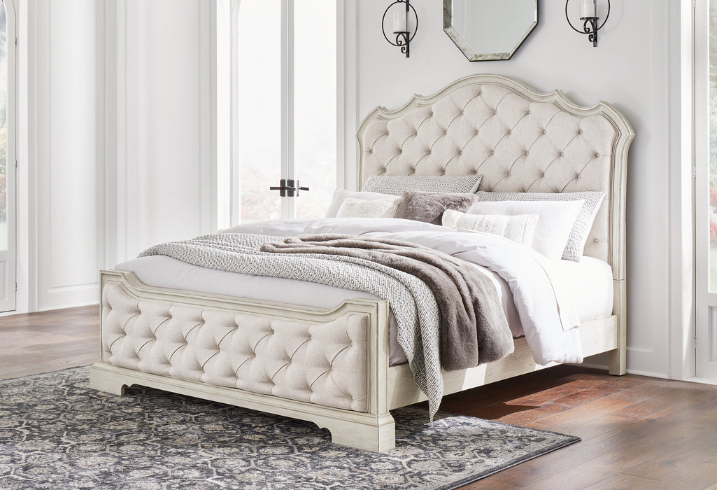 Arlendyne King Upholstered Bed with Mirrored Dresser, Chest and Nightstand