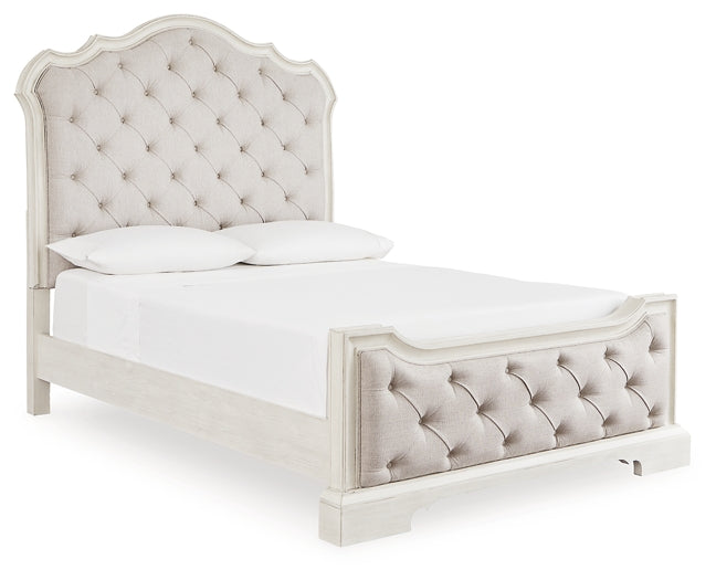 Arlendyne Queen Upholstered Bed with Mirrored Dresser and Nightstand