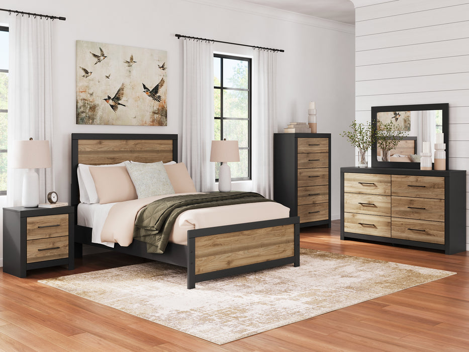 Vertani Full Panel Bed with Mirrored Dresser, Chest and 2 Nightstands