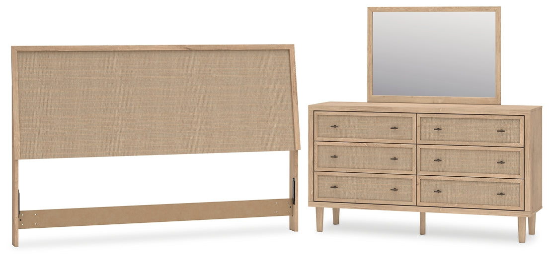 Cielden King Panel Headboard with Mirrored Dresser