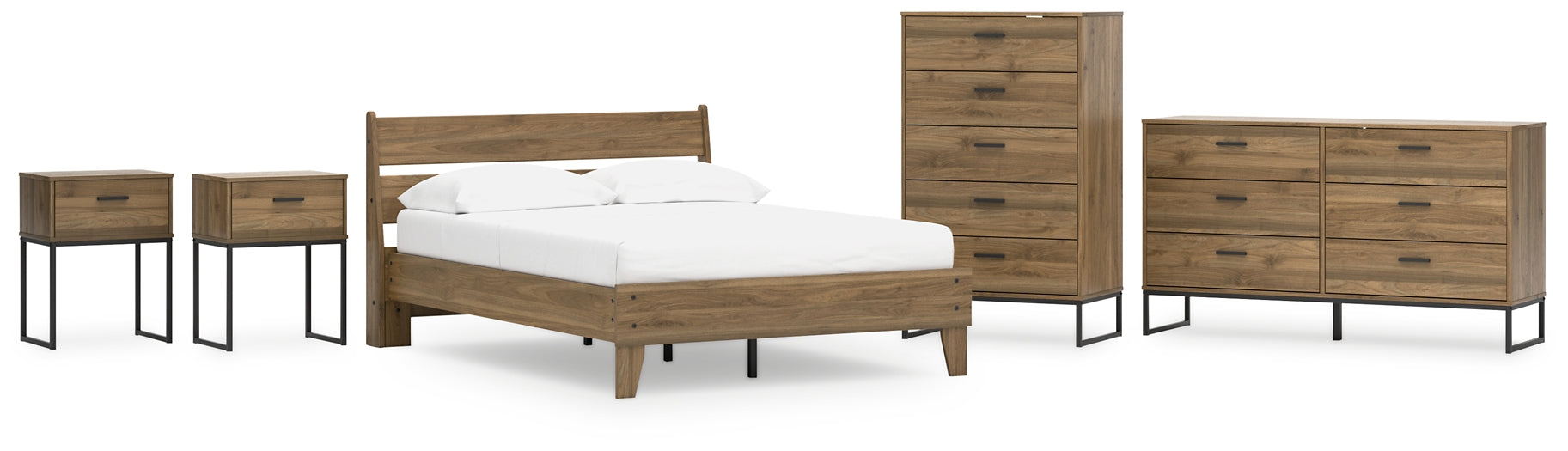 Deanlow Full Platform Panel Bed with Dresser, Chest and 2 Nightstands