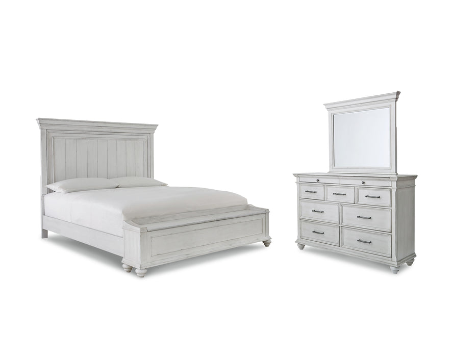 Kanwyn Queen Panel Bed with Storage Bench, Dresser and Mirror