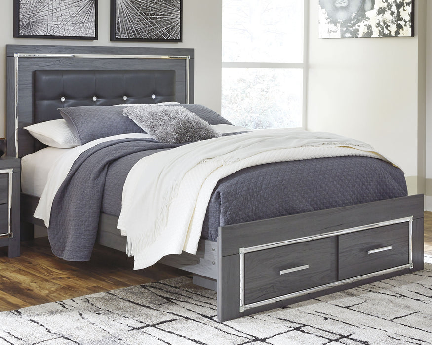 Lodanna Queen Panel Bed with 2 Storage Drawers, Dresser, Mirror and Nightstand