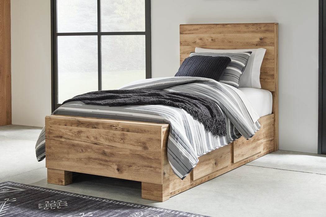 Hyanna Twin Panel Bed with 2 Side Storage, Dresser, Mirror and Nightstand