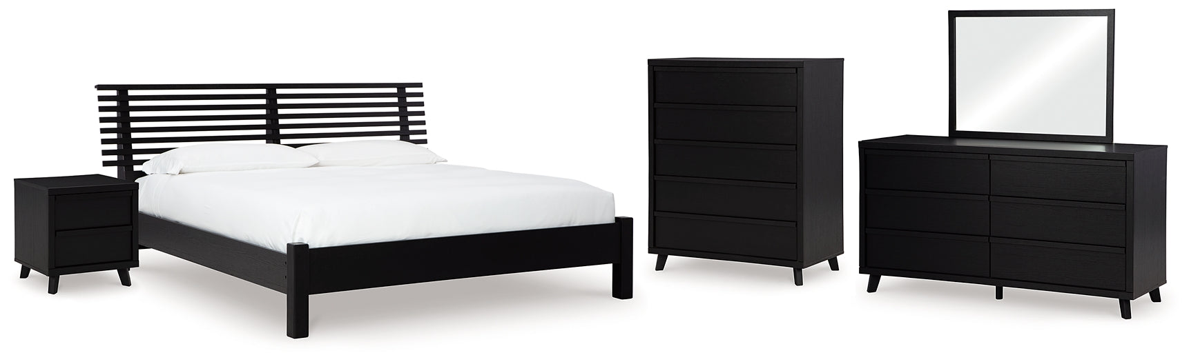 Danziar Queen Slat Panel Bed, Dresser, Mirror, Chest and Nightstand