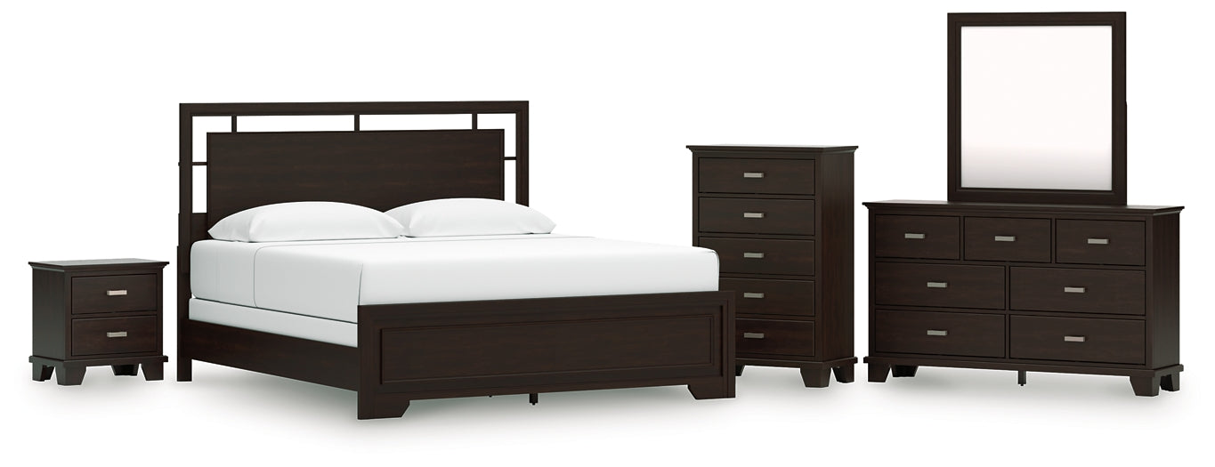 Covetown King Panel Bed, Dresser, Mirror, Chest and Nightstand