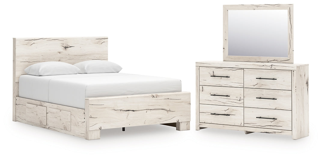 Lawroy Queen Panel Bed with Storage, Dresser and Mirror