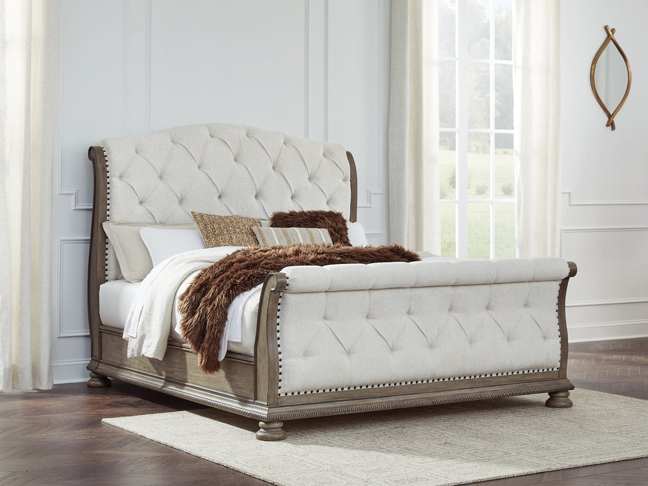 Ardenfield King Upholstered Sleigh Bed, Dresser, Mirror, Chest and Nightstand