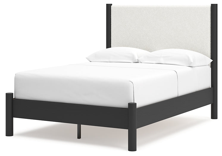 Cadmori Full Upholstered Panel Bed, Dresser, Mirror and Nightstand