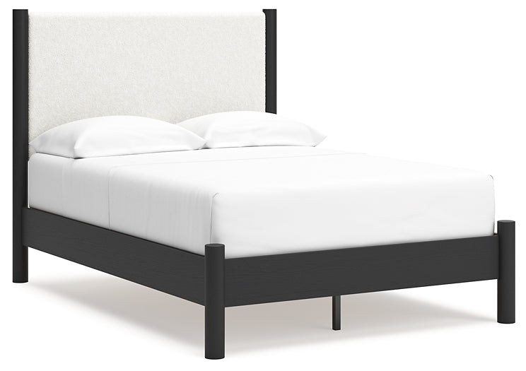 Cadmori Full Upholstered Panel Bed, Dresser, Mirror and Nightstand