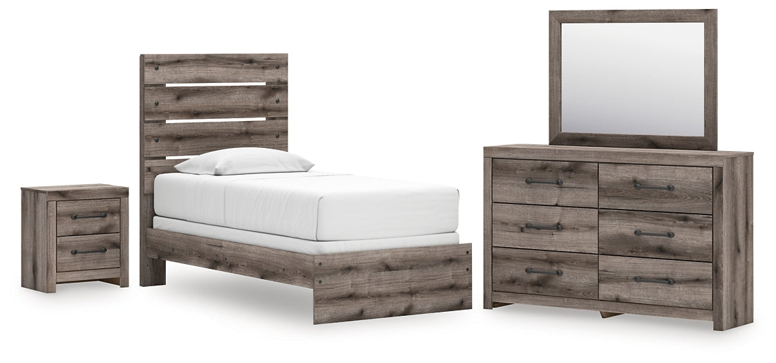 Graystorm Twin Panel Bed, Dresser, Mirror and Nightstand