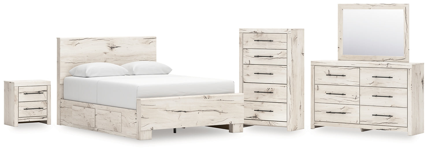 Lawroy Queen Panel Bed with Storage, Dresser, Mirror, Chest and Nightstand