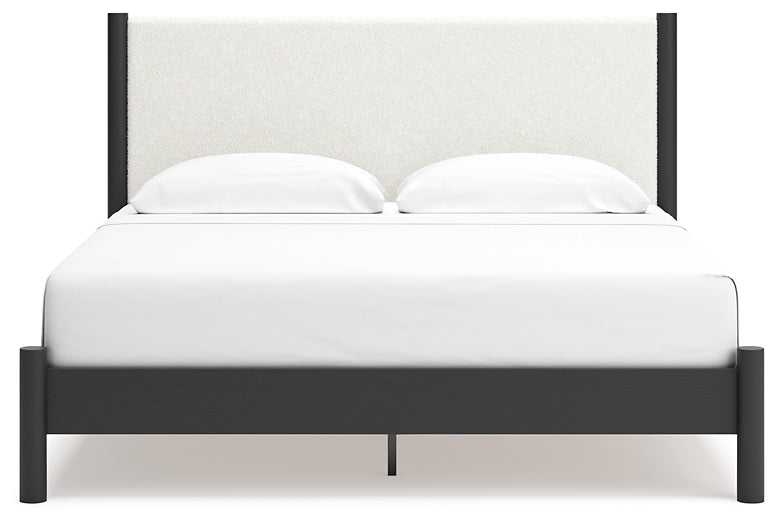 Cadmori King Upholstered Panel Bed, Dresser, Mirror, Chest and Nightstand