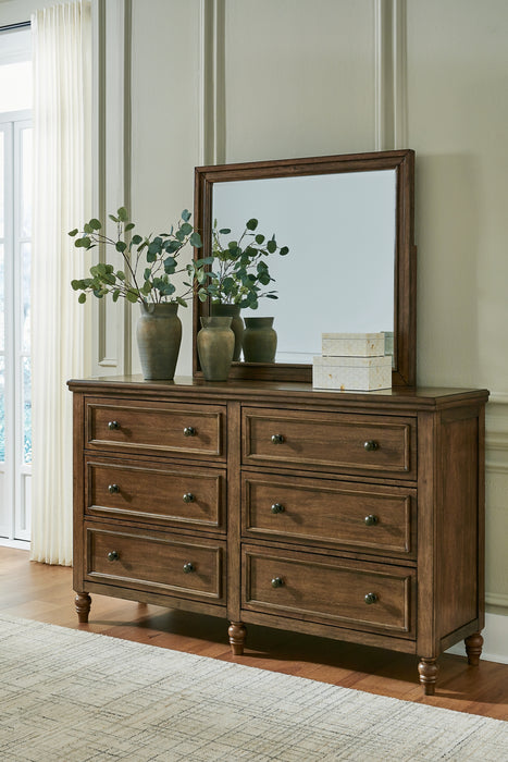 Sturlayne Queen Upholstered Panel Bed, Dresser, Mirror, Chest and Nightstand