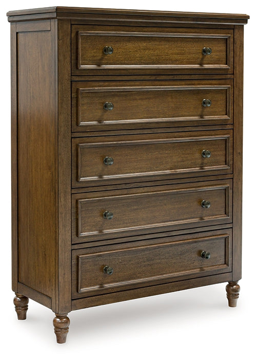 Sturlayne Queen Upholstered Panel Bed, Dresser, Mirror, Chest and Nightstand