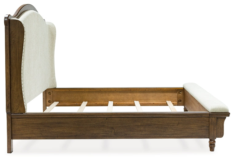 Sturlayne King Upholstered Panel Bed, Dresser and Mirror