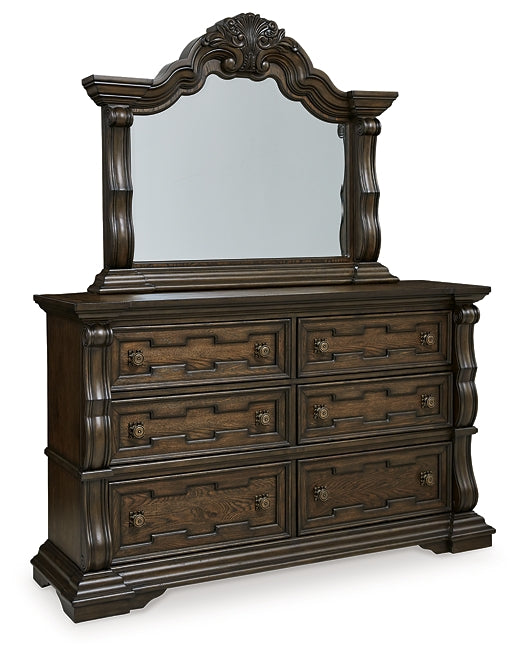 Maylee King Canopy Bed, Dresser, Mirror, Chest and Nightstand