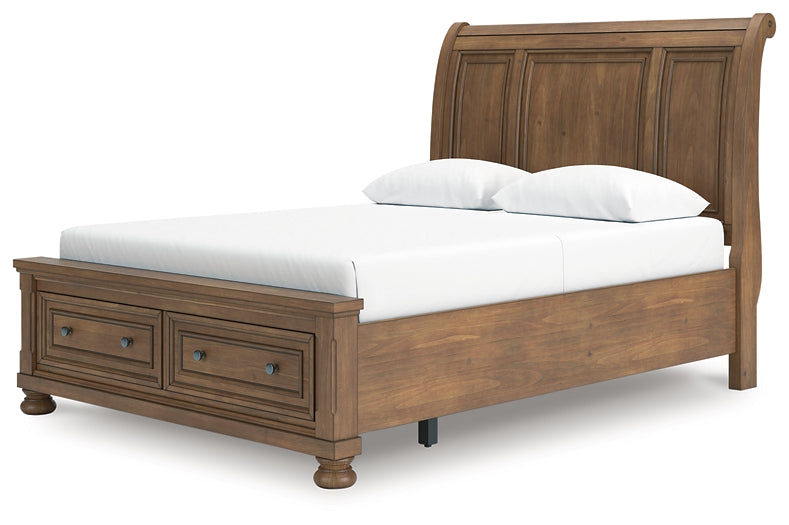 Feddinger Queen Storage Sleigh Bed with Mirrored Dresser and Nightstand