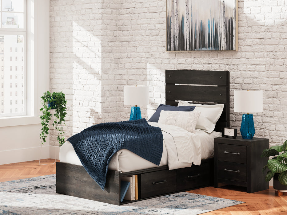 Hollivern Twin Panel Bed with Storage, Dresser, Mirror and Nightstand