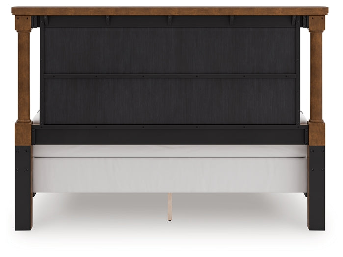 Rowlenstown King Poster Bed with Mirrored Dresser and Nightstand