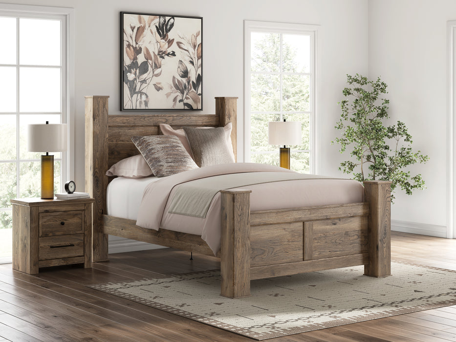 Rusticott Queen Poster Bed with Mirrored Dresser