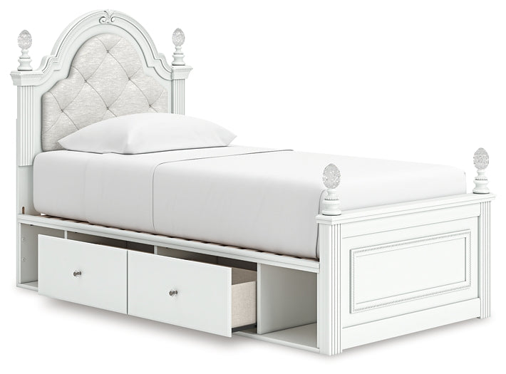 Kozlani Twin Upholstered Panel Storage Bed, Dresser, Mirror and Nightstand