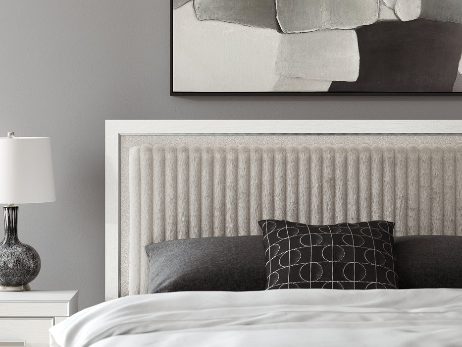 Zuraleus King Upholstered Panel Platform Bed, Dresser, Mirror, Chest and Nightstand