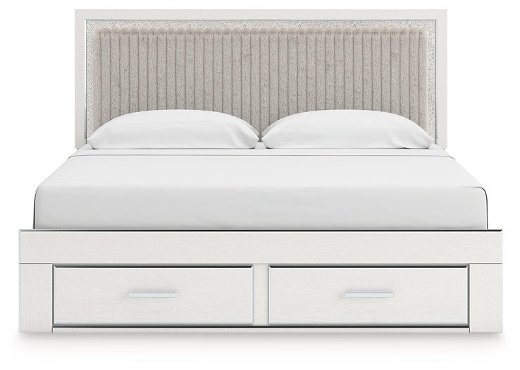 Zuraleus King Upholstered Panel Platform Storage Bed, Dresser and Mirror