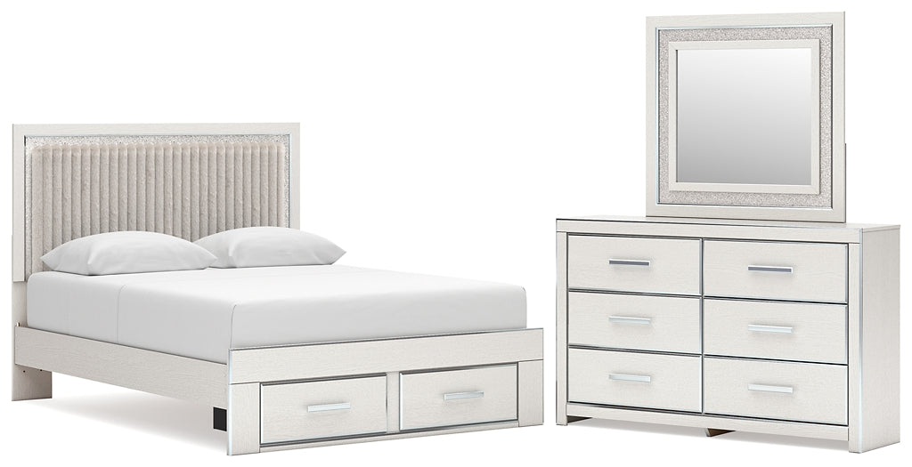 Zuraleus Queen Upholstered Panel Platform Storage Bed, Dresser and Mirror