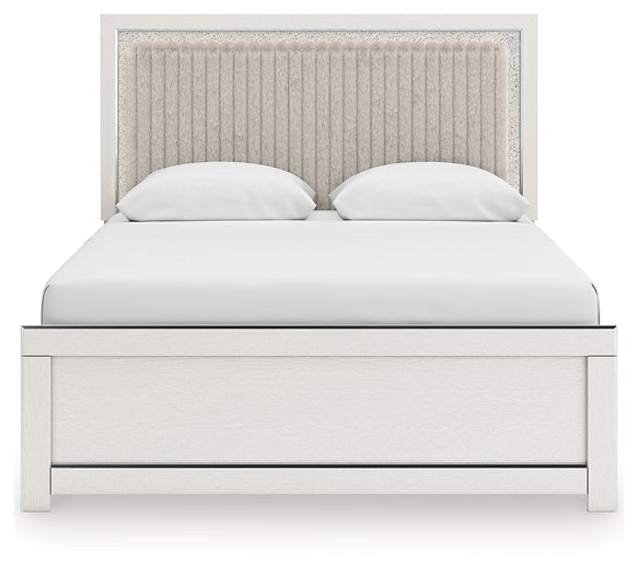 Zuraleus Queen Upholstered Panel Platform Bed, Dresser and Mirror