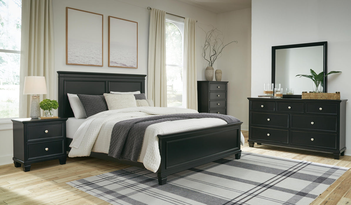 Lanolee Queen Panel Bed with Mirrored Dresser, Chest and Nightstand