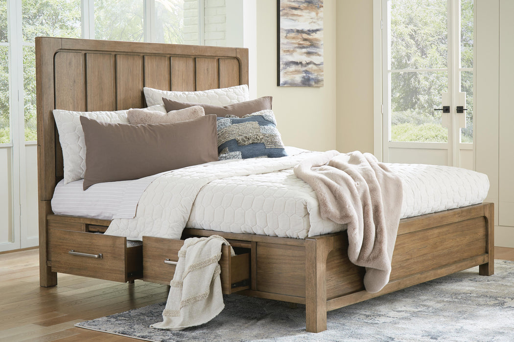 Cabalynn California King Panel Bed with Storage with Mirrored Dresser