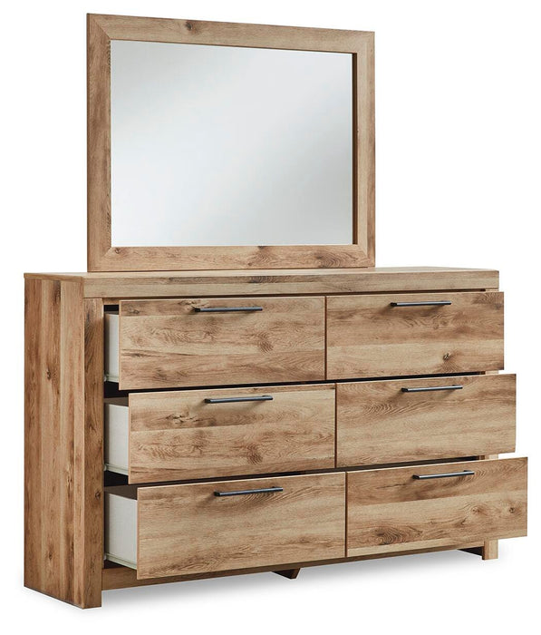 Hyanna Queen Panel Storage Bed with 1 Under Bed Storage Drawer, Dresser, Mirror and Nightstand