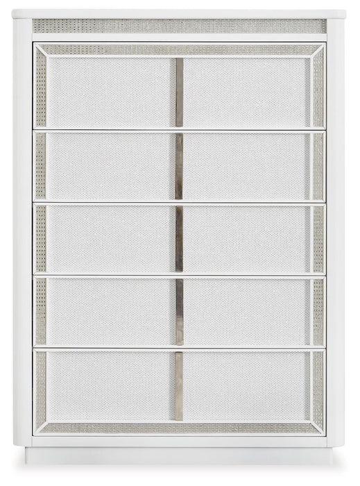 Chalanna King Upholstered Storage Bed, Dresser, Mirror, Chest and Nightstand