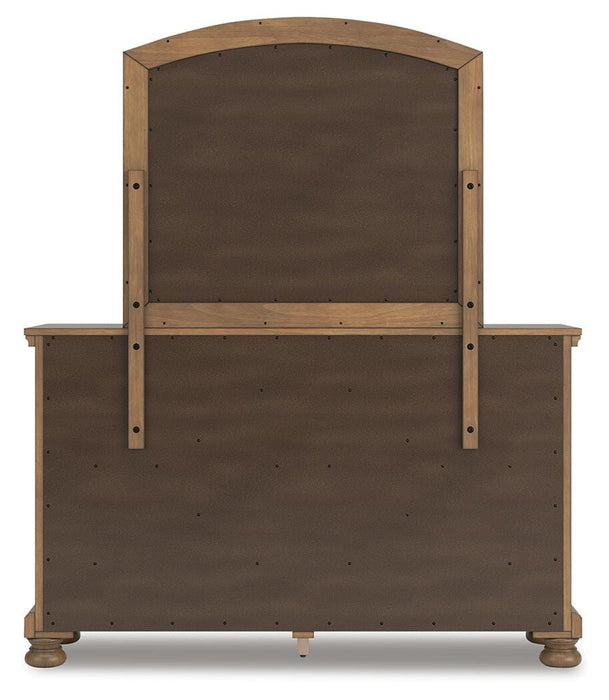 Feddinger California King Panel Bed with Mirrored Dresser, Chest and Nightstand