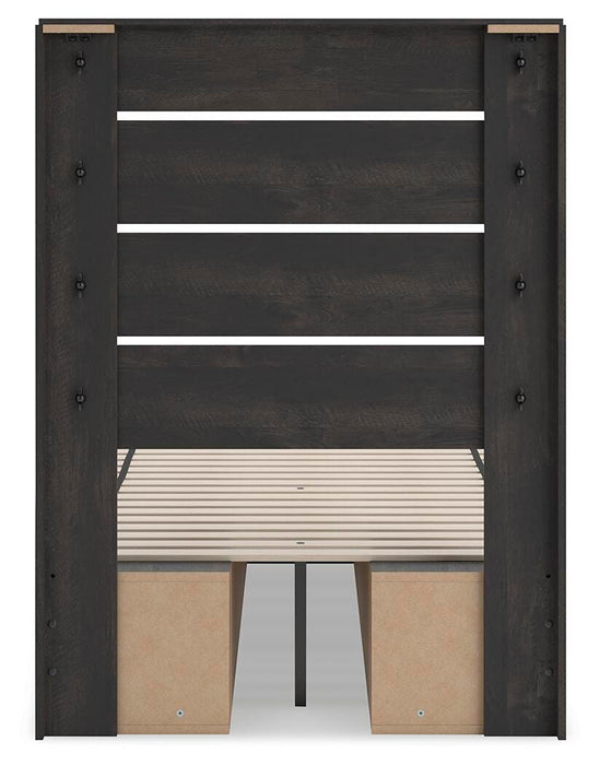 Hollivern Twin Panel Bed with Storage, Dresser and Mirror