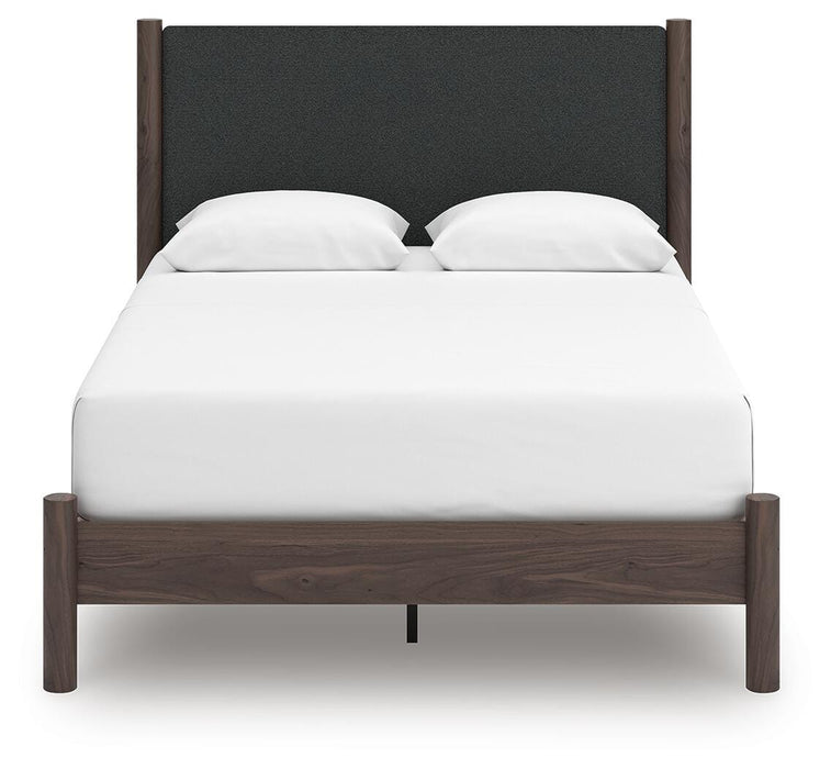 Pamytta Queen Upholstered Panel Platform Bed, Dresser and Mirror