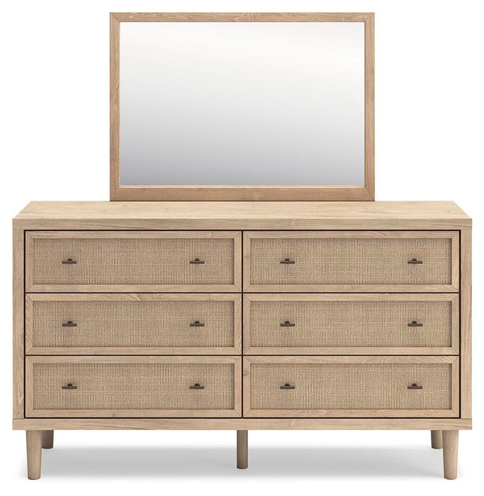 Cielden Full Upholstered Bed with Roll Slats, Dresser, Mirror and Nightstand